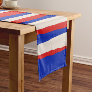 Fett serrate Stripe Muster Bright Blue Red Cream Kurzer Tischläufer