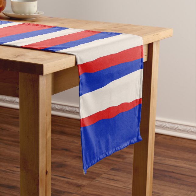 Fett serrate Stripe Muster Bright Blue Red Cream Kurzer Tischläufer (Beispiel)