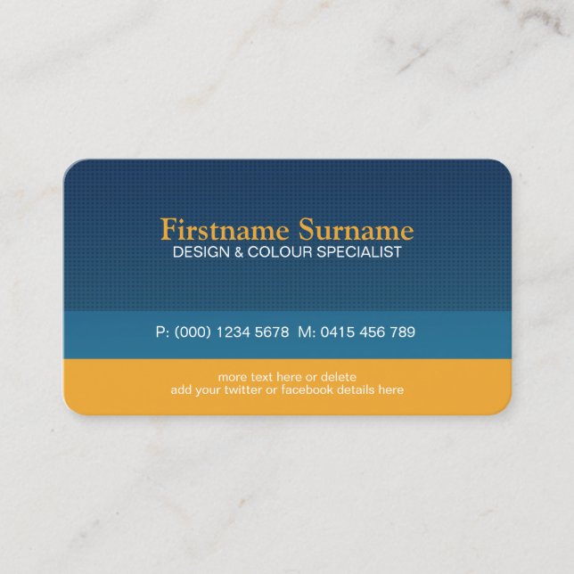 Fett & Sleek Blue Orange Business Card Visitenkarte (Vorderseite)