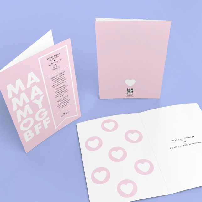 Fett Spaß bearbeitbares Ticket Text Rosa Muttertag Karte (Von Creator hochgeladen)