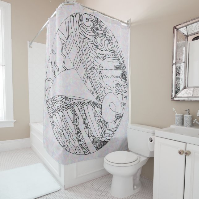 Fett Stift und Tinte Vignette auf digitalem Hinter Duschvorhang (Beispiel)