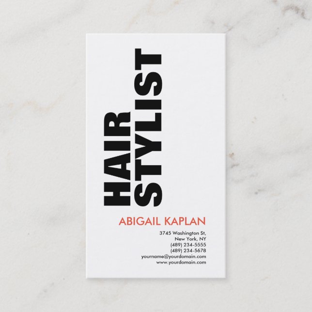 Fett Texthaare Stylist Modernes Minimalistisches E Visitenkarte (Vorderseite)