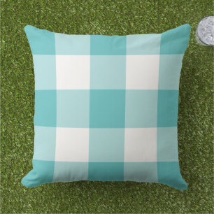 Fett Türkis Weiß Großkariert Gingham Kissen