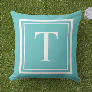 Fett Türkis Weißer Quadratischer Rahmen Monogramm Kissen