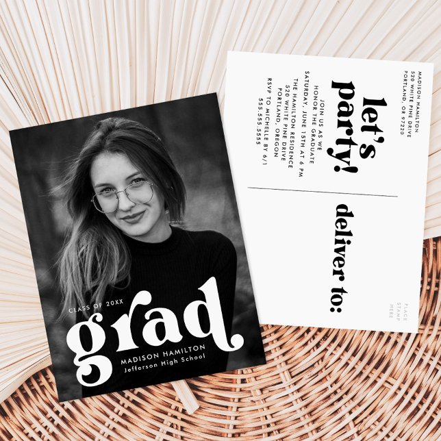 Fett-Typografie-Foto-Graduierungspartei Einladungspostkarte (Von Creator hochgeladen)
