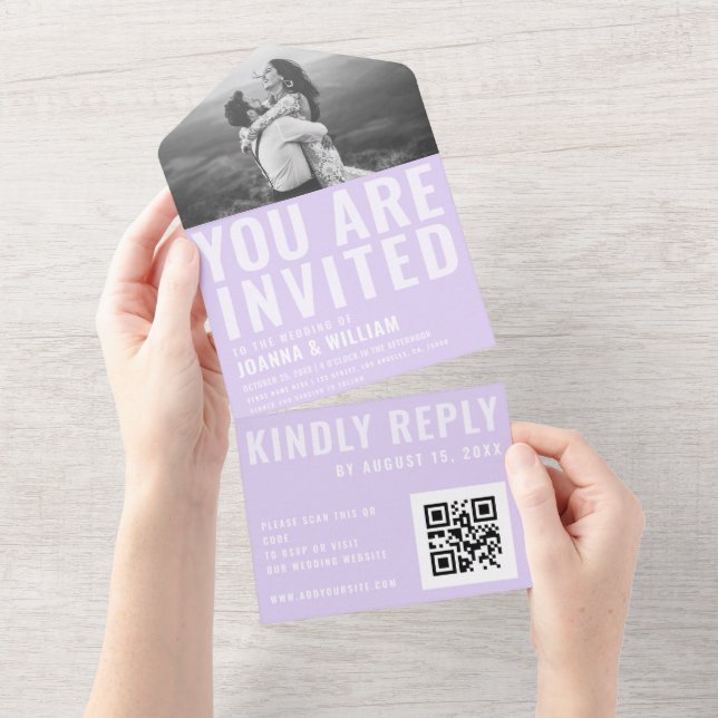 Fett Typografie Lilac Lavender All in One Wedding All In One Einladung (Abreißen)