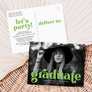 Fett Typografie Lime Green Foto Graduation Party Einladungspostkarte