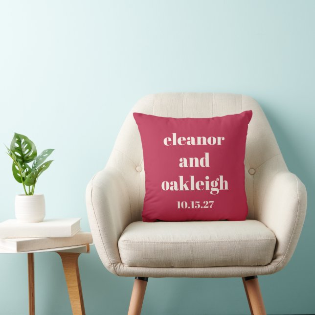 Fett Typografie Magenta Red Ivory Custom Wedding Kissen (Stuhl )