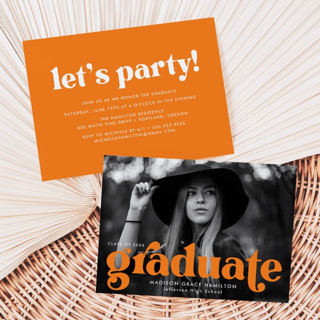 Fett Typografie Orange Foto Graduation Party Einladung (Von Creator hochgeladen)