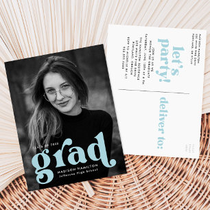 Fett Typografie Sky Blue Foto Graduation Party Einladungspostkarte