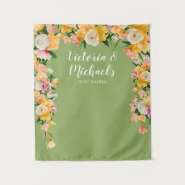 Fett und hell Brautparty Floral Hintergrund Wandteppich