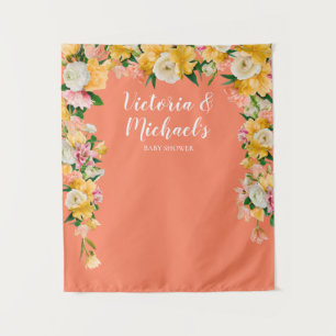 Fett und hell Brautparty Floral Hintergrund Wandteppich