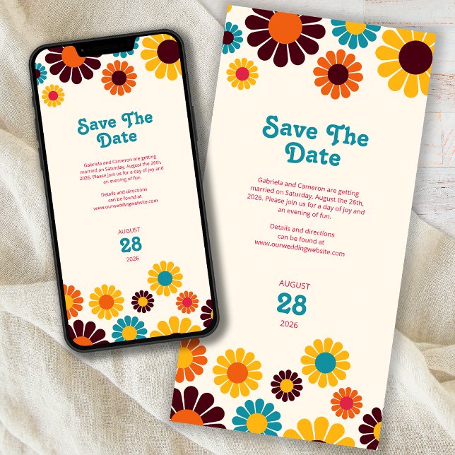 Fett und hell Retro Color Daisy Save the Date (Von Creator hochgeladen)
