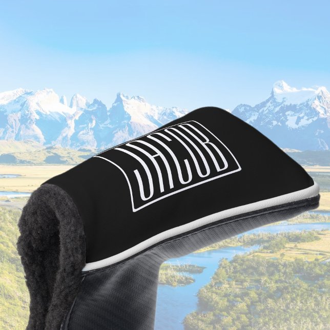Fett und modern Ihr Name oder Wort | Schwarz weiß Golf Headcover (Von Creator hochgeladen)