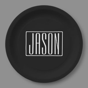 Fett und modern Ihr Name oder Wort Schwarz weiß Pappteller