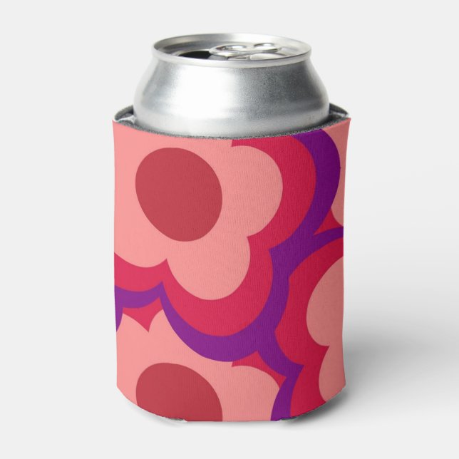 Fett weißes rot-rosa-florales Retro, preppy Dosenkühler (Kanne Vorderseite)