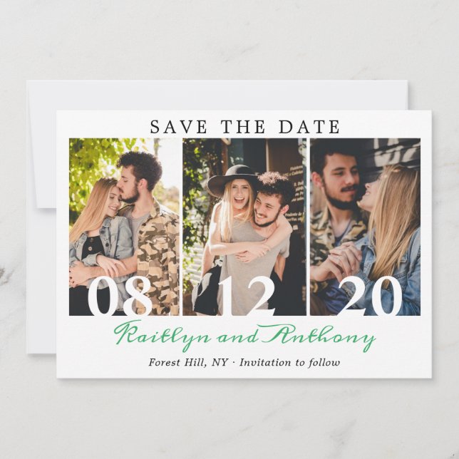 Fett Zahlen Modernes Script 3 Foto Save The Date (Vorderseite)