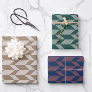 Fett zwei Ton-Pfeil Zickzack Strickfarben Geschenkpapier Set