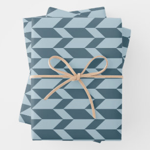Fett Zwei-Tone-Pfeil Zickzack Stripe Blue Tones Geschenkpapier Set