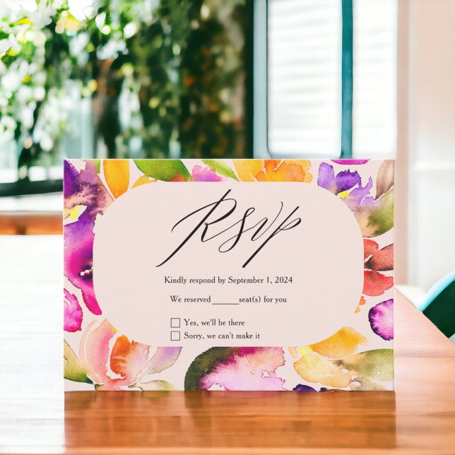 Fettabfall überdimensionale Hochzeit mit floralen  RSVP Karte (Bold fall oversize floral watercolor wedding RSVP card)