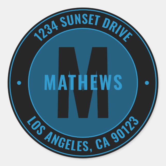 Fettadresse, Slogan oder anderer Text | Blau und S Runder Aufkleber (Vorderseite)