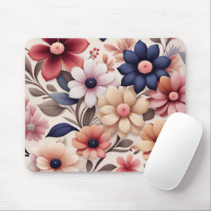 Fettblumen- und Blätter-Muster rosa Mousepad