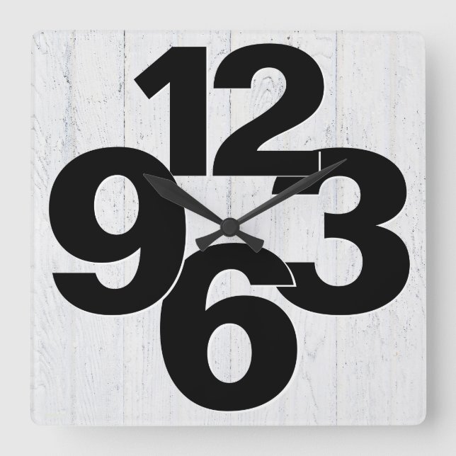 Fettdruck auf weißem Holz Quadratische Wanduhr (Vorderseite)