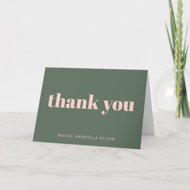 Fettdruck Typografie Rosa Grün Personalisiert Dankeskarte (Vorderseite)