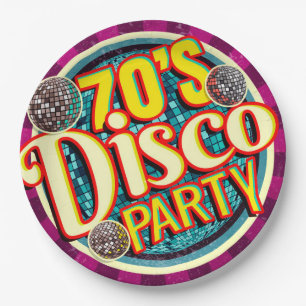 Fette 70er Disco-Party Farbige Nostalgie Pappteller