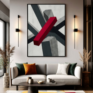 Fette abstrakte 3D Rot Schwarz Weiß Poster