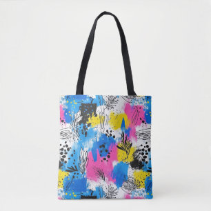 Fette abstrakte Blumen in Blau, Pink und Gelb Tasche