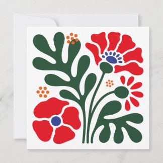Fette abstrakte florale flache Karte mit Mohnmotiv