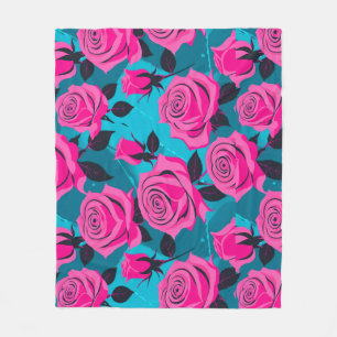 Fette abstrakte Rosen in Neonpink  Fleecedecke