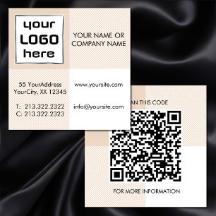 Fette beige Gingham-Quadrate Logo QR-Code Quadratische Visitenkarte