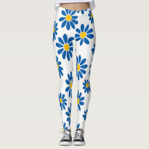 Fette blaue Gänseblümchen-Blumenprint-Leggings