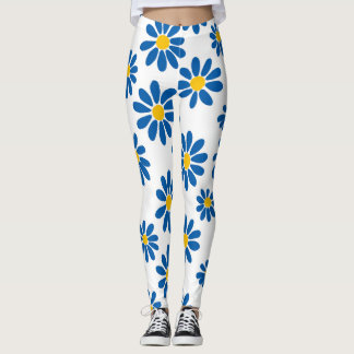 Fette blaue Gänseblümchen-Blumenprint-Leggings Leggings