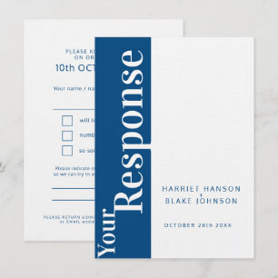 Fette blaue und weiße Text-Hochzeitsantwort RSVP Einladung