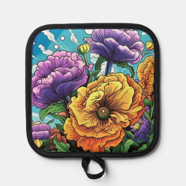 Fette Blume hell  Topflappen (Vorderseite)