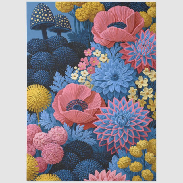 Fette Blumenpilz-Gartendekupage Seidenpapier (Vorderseite)