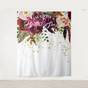 Fette Boho-Burgunder-Blumen-Hochzeitsshower-Kuliss Wandteppich