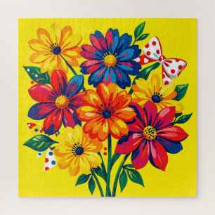 Fette bunte Blumen Pop-Art-Strauß Punkte