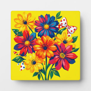 Fette bunte Blumen Pop-Art-Strauß Punkte Fotoplatte