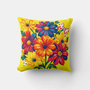 Fette bunte Blumen Pop-Art-Strauß Punkte Kissen