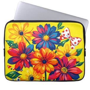 Fette bunte Blumen Pop-Art-Strauß Punkte Laptopschutzhülle