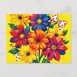Fette bunte Blumen Pop-Art-Strauß Punkte Postkarte
