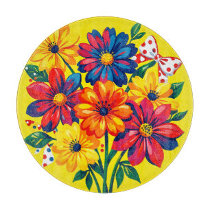Fette bunte Blumen Pop-Art-Strauß Punkte  Schneidebrett