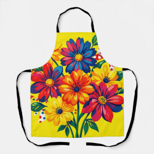 Fette bunte Blumen Pop-Art-Strauß Punkte Schürze