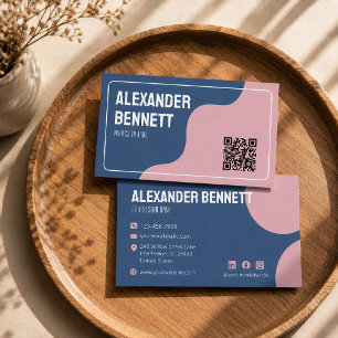 Fette Einfachheit Blau & Rosa Scannbarer QR-Code Visitenkarte