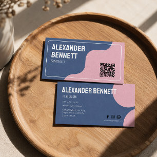 Fette Einfachheit Blau & Rosa Scannbarer QR-Code Visitenkarte
