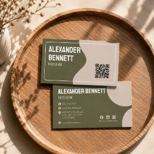 Fette Einfachheit Grün & Creme Scannbarer Qrcode  Visitenkarte
